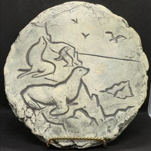 Mount St. Helen ash art plaque with seals. Signed